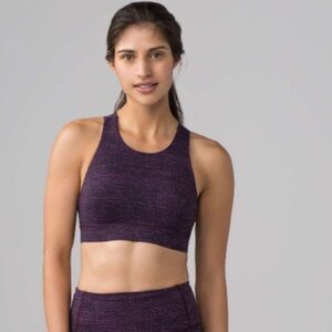 Lululemon Energy Bra High Neck Heathered Dark Purple Space Dye Sport Top Size 6